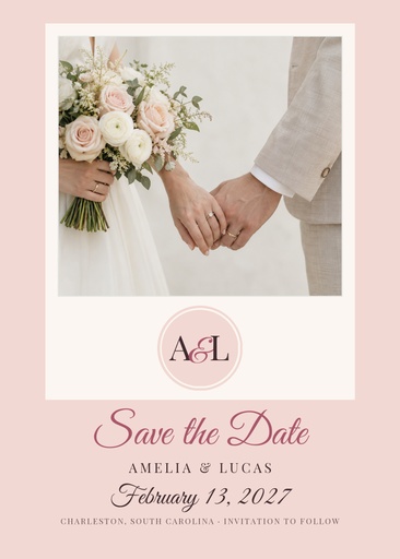 Save the date size of Monogram in Blush