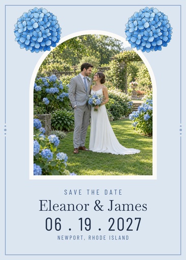 Save the date size of Blue Hydrangea Wedding
