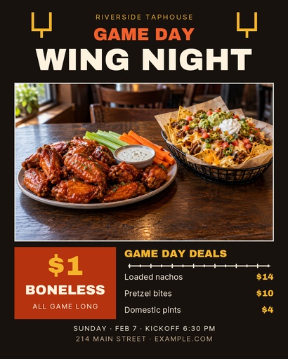 Portrait post size of Game Day Wing Night