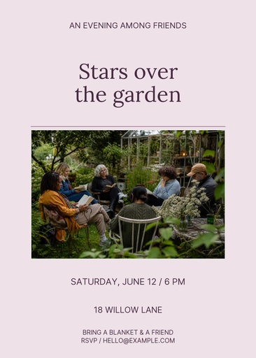 5 × 7 invitation size of Stars Over the Garden