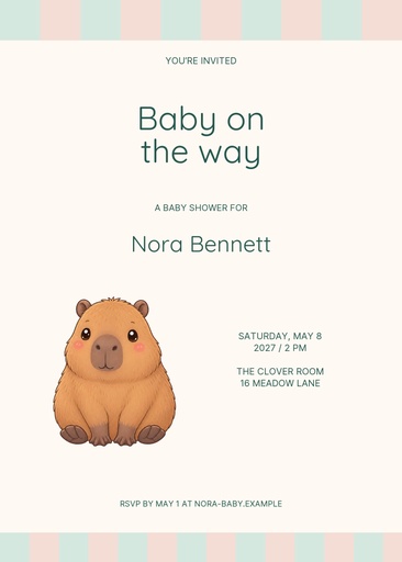 5 × 7 invitation size of Capybara Cuddles