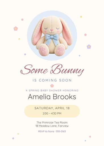 5 × 7 invitation size of Some Bunny Is Coming