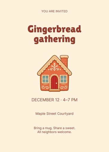 5 × 7 invitation size of Gingerbread Gathering