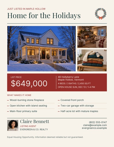Letter flyer size of Home for the Holidays Listing