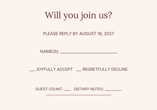 RSVP card size of The Garden Chapter
