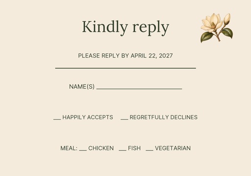 RSVP card size of Magnolia Promise