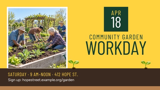 Landscape graphic size of Community Garden Workday