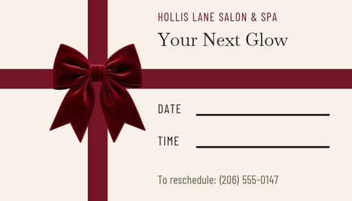 Appointment card size of Give the Gift of Glow
