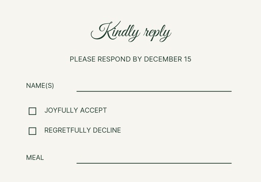RSVP card size of First Snow Wedding