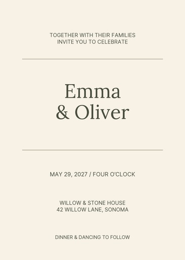 5 × 7 invitation size of Willow and Stone