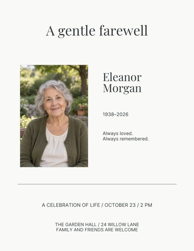 Letter flyer size of A Gentle Farewell