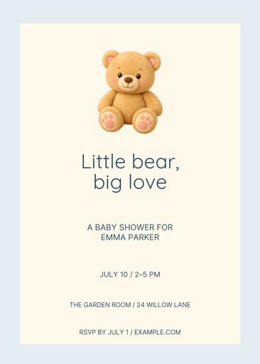 5 × 7 invitation size of Little Bear, Big Love