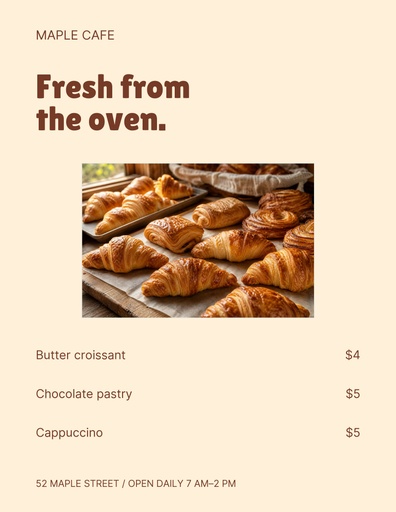 Letter menu / price list size of Morning at Maple Cafe