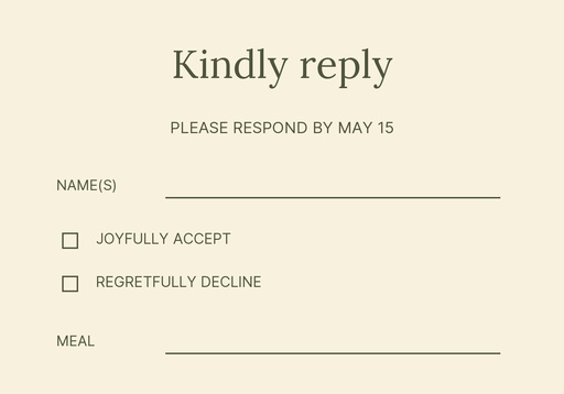 RSVP card size of Olive Grove Promise
