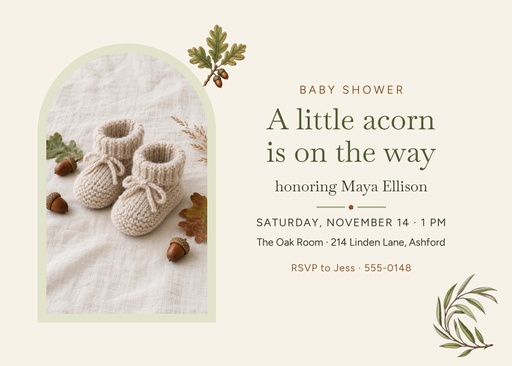 7 × 5 baby shower invitation size of Little Acorn Baby Shower