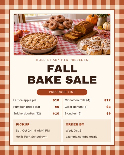 Portrait post size of Fall Bake Sale Preorders