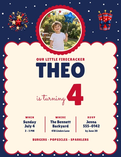 Letter flyer size of Firecracker Fourth Birthday
