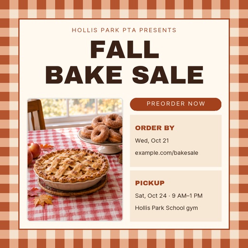 Square post size of Fall Bake Sale Preorders