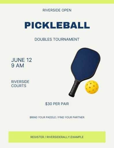 Letter flyer size of Riverside Pickleball Open