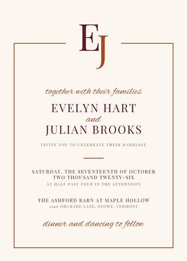 5 × 7 invitation size of Autumn Ember Wedding