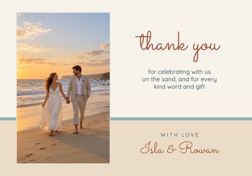 Thank-you card size of Barefoot on the Beach