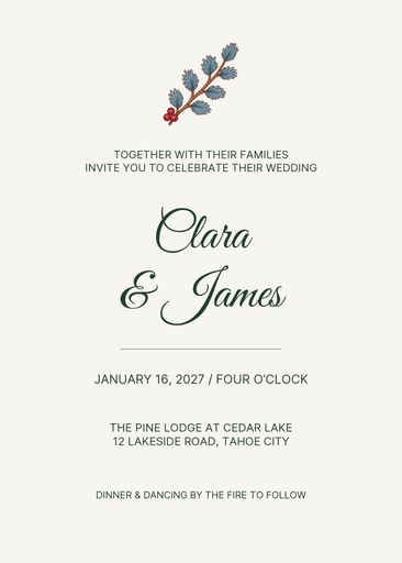 5 × 7 invitation size of First Snow Wedding