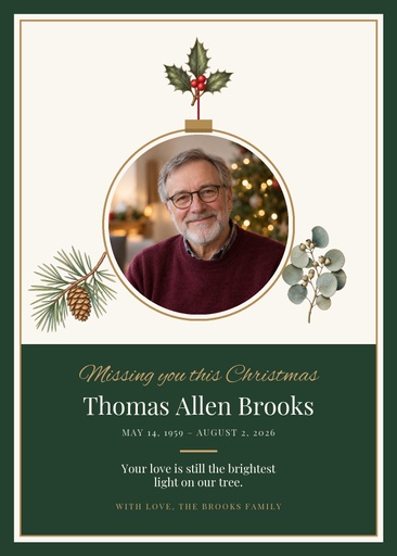 Remembrance card size of Missing You This Christmas
