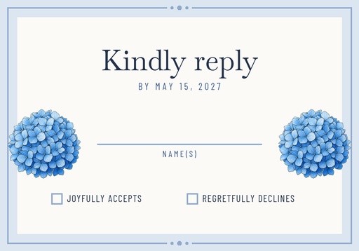 RSVP card size of Blue Hydrangea Wedding