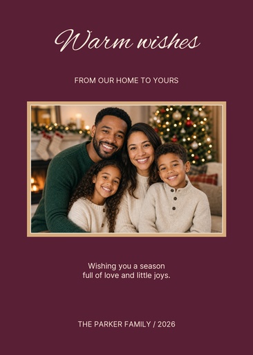 Portrait greeting size of From Our Home to Yours