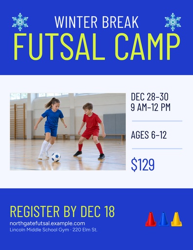 Letter flyer size of Winter Break Futsal Camp
