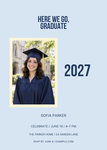 5 × 7 invitation size of Here We Go, Graduate