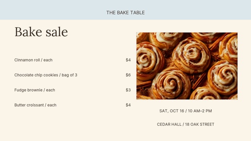 Digital menu board size of The Bake Table