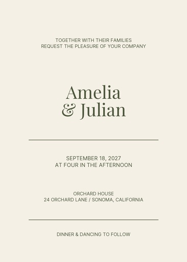 5 × 7 invitation size of Orchard House Wedding