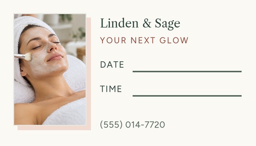 Appointment card size of Spring Glow Facial Specials