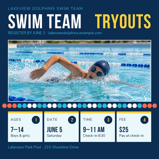 Square post size of Summer Swim Team Tryouts