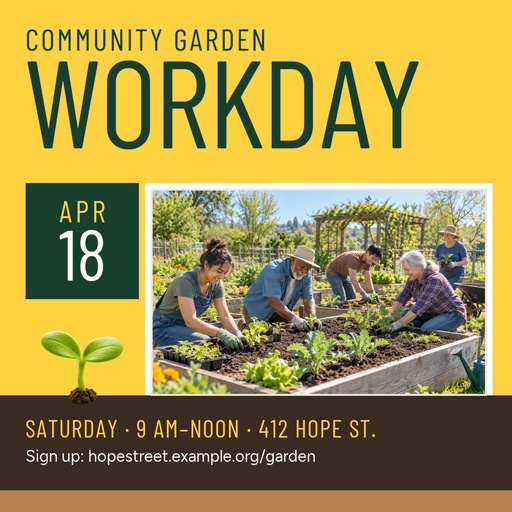 Community Garden Workday Event Cover Template - Design Templates