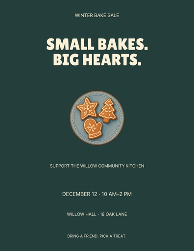 Letter flyer size of Small Bakes Big Hearts