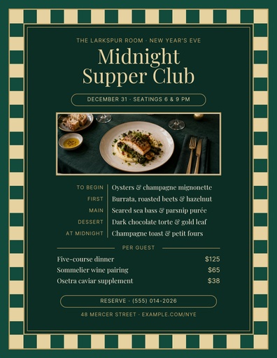 Letter menu / price list size of Midnight Supper Club