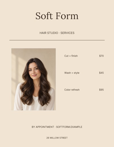 Letter menu / price list size of Soft Form Studio