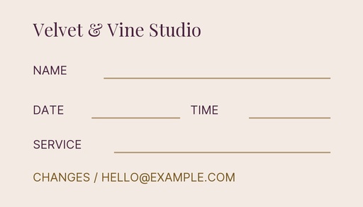 Appointment card size of Holiday Glam Studio