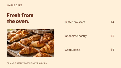 Digital menu board size of Morning at Maple Cafe