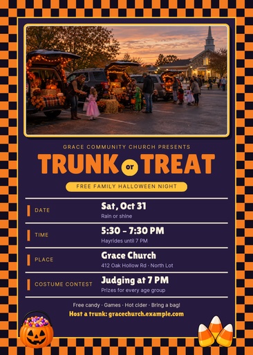 5 × 7 invitation size of Trunk or Treat Night
