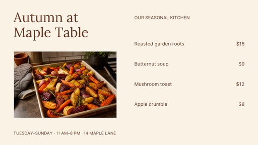 Digital menu board size of The Maple Table