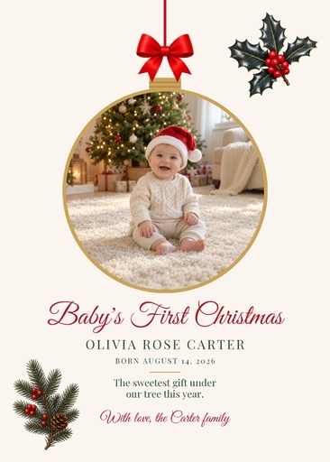 Announcement card size of Baby's First Christmas