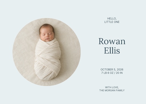 Landscape greeting size of Hello, Baby Rowan