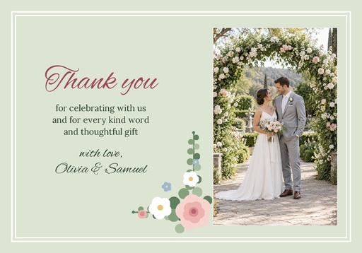 Thank-you card size of Garden Party Vows