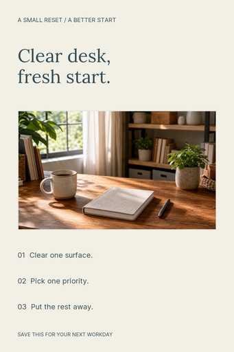 Pinterest pin size of Clear Desk, Fresh Start