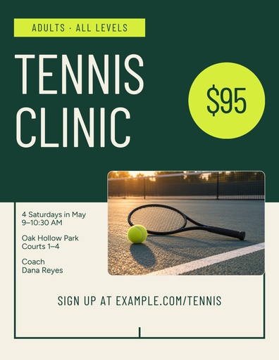 Letter flyer size of Adult Tennis Clinic