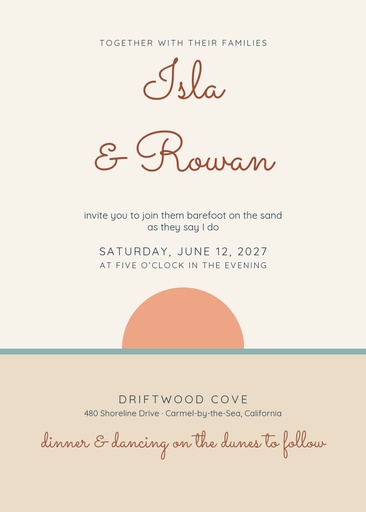 5 × 7 invitation size of Barefoot on the Beach