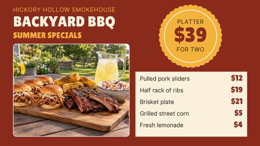 Digital menu board size of Backyard BBQ Specials